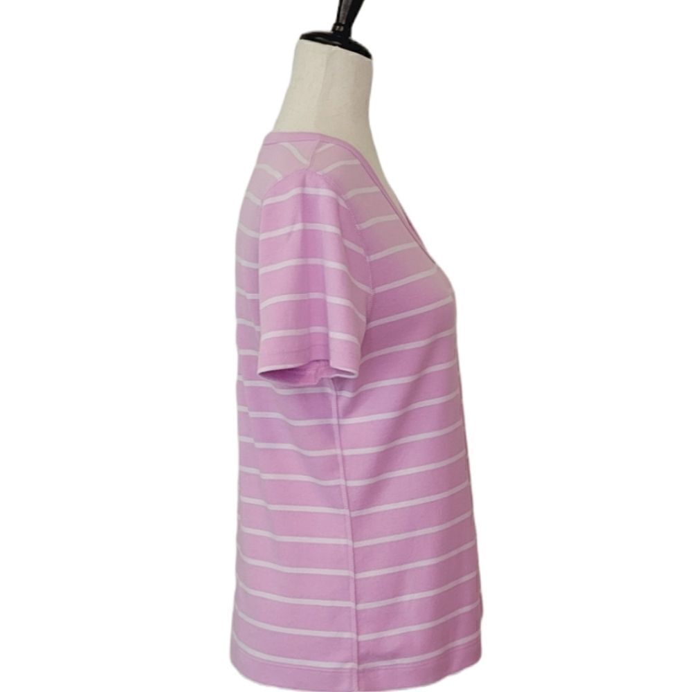 Lands' End Purple Striped V-neck Short Sleeve 100% Cotton T-shirt Size S - Picture 3 of 8